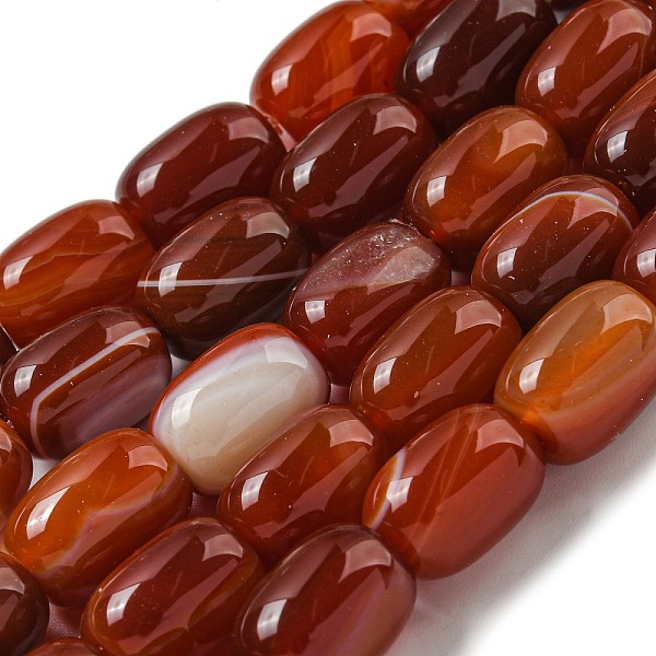 

PandaHall Natural Banded Agate/Striped Agate Beads Strands, Dyed, Column, FireBrick, 13.5x10~10.5mm, Hole: 1mm, about 28pcs/strand, 15.16''..., Red