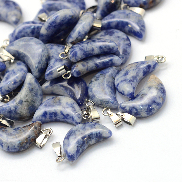 

PandaHall Moon Natural Blue Spot Jasper Pendants, with Platinum Tone Brass Findings, 21~24x12~14x5~6mm, Hole: 2x7mm Blue Spot Jasper Moon