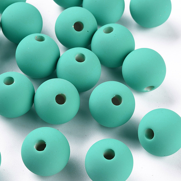 

PandaHall Acrylic Beads, Rubberized Style, Half Drilled, Round, Light Sea Green, 16mm, Hole: 3.5mm Acrylic Round