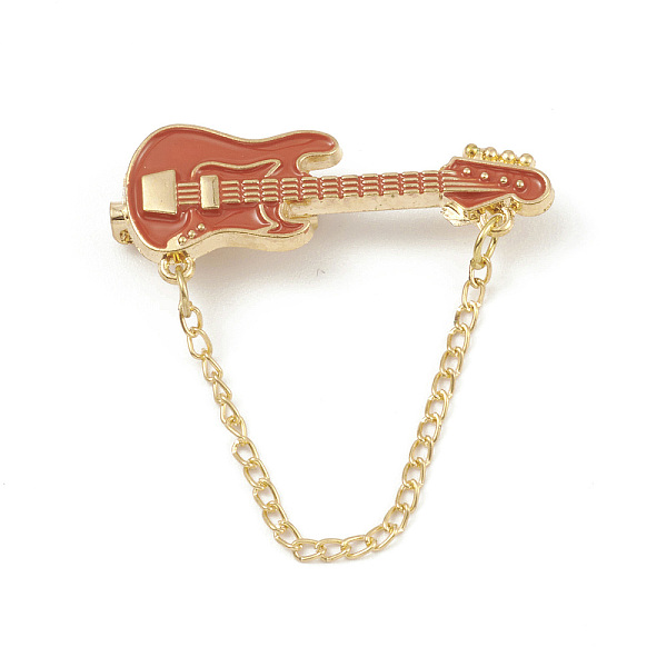 

PandaHall Alloy Enamel Brooch, Guitar Pin with Chain, Chocolate, 37mm Alloy+Enamel Brown
