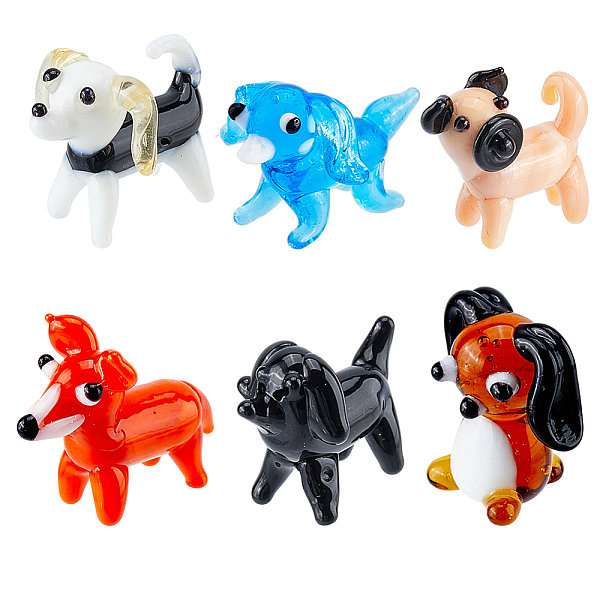 6Pcs 6 Colors Handmade Lampwork Puppy Home Display Decorations