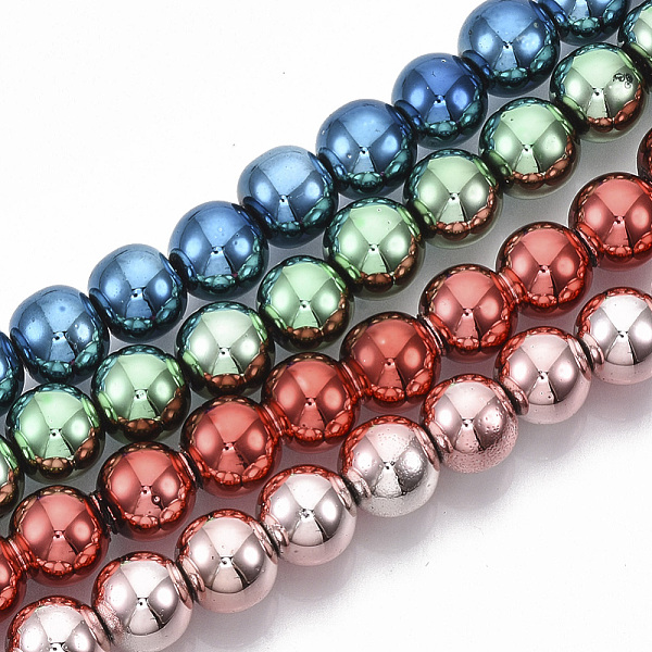 PandaHall Electroplated Non-magnetic Synthetic Hematite Beads Strands, Round, Mixed Color, 10x9.5mm, Hole: 1.6mm, about 42~43pcs/Strand...