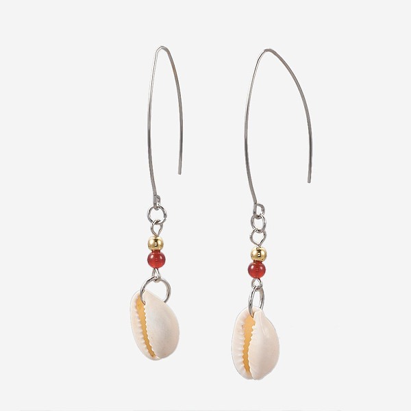 

PandaHall Round Natural Mixed Stone Dangle Earrings, with Cowrie Shell, Brass Beads and 304 Stainless Steel Earring Hooks, Lead Free &..., Multicolor