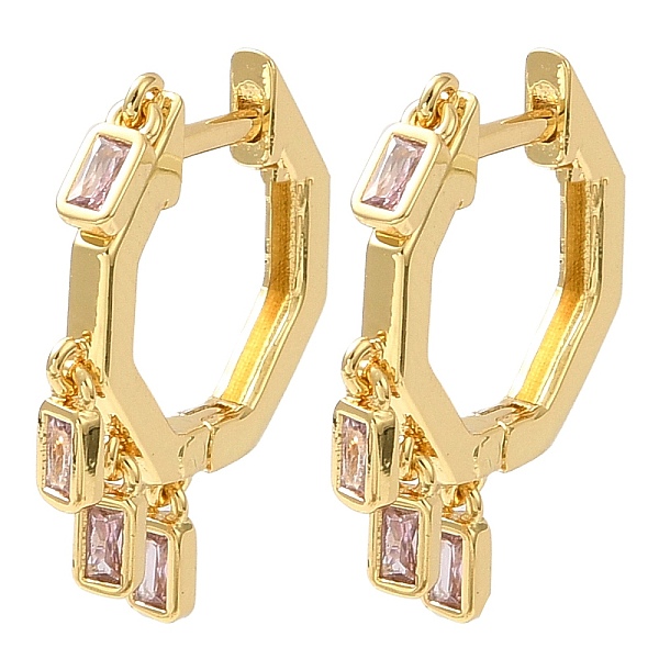 

PandaHall Cubic Zirconia Rectangle Dangle Hoop Earrings, Rack Plating Brass Earrings for Women, Lead Free & Cadmium Free, Real 18K Gold...