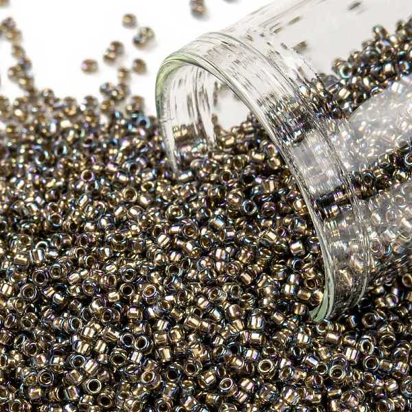 

PandaHall TOHO Round Seed Beads, Japanese Seed Beads, (999) Gilt Lined AB Black Diamond, 15/0, 1.5mm, Hole: 0.7mm, about 3000pcs/bottle..., Gray