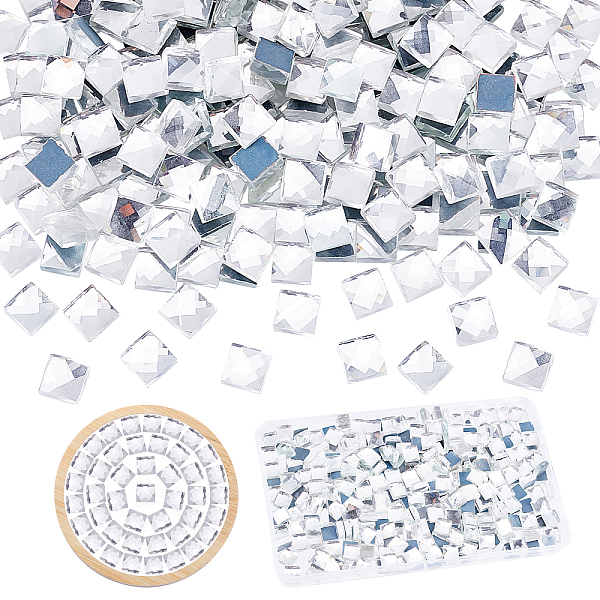 

PandaHall 300pcs Square Glass Mosaic Cabochons Sets Bling Clear Mosaic Stone Tiles Lattice Faceted Mosaic Stone Tiles Flatback Loose Glass...