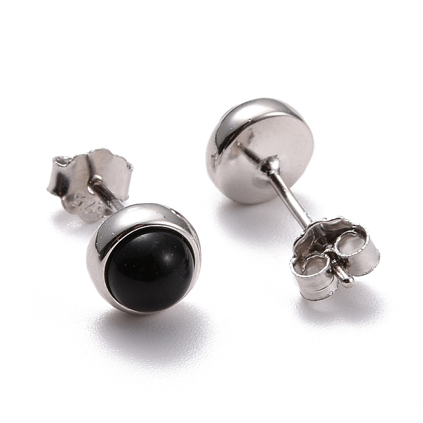 

PandaHall 925 Sterling Silver Stud Earrings, Half Round Black Agate Earrings for Women, Platinum, Black, 15x6mm, Pin: 0.7mm Agate+Crystal...