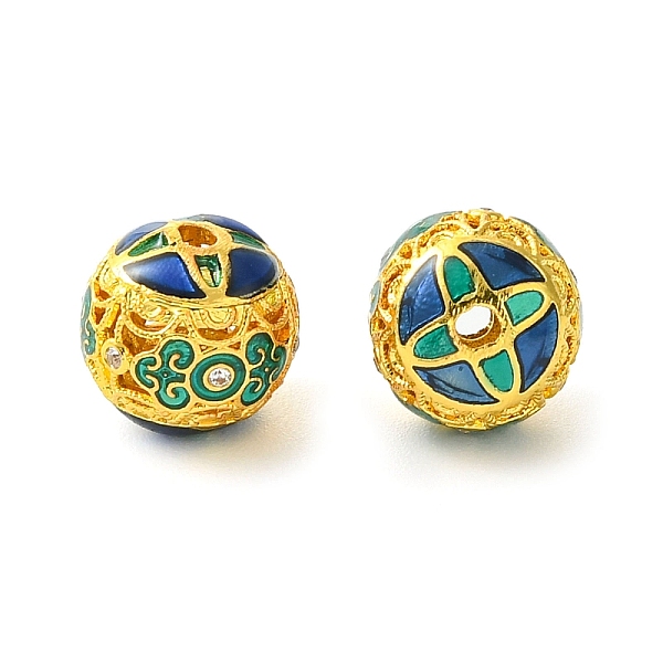 

PandaHall Rack Plating Brass Enamel Beads, Long-Lasting Plated, Lead Free & Cadmium Free, Round with Flower, Real 18K Gold Plated, 10x9.5mm..., Blue