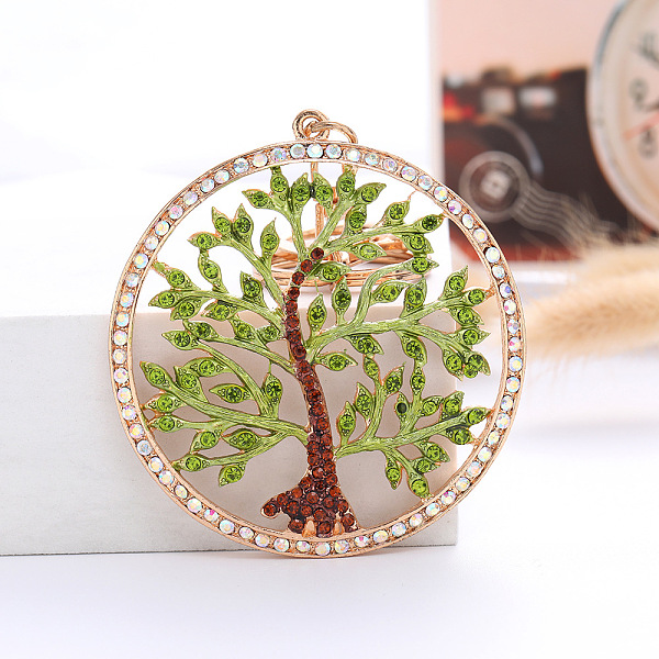 

PandaHall Rhinestone Flat Round with Tree of Life Pendant Keychain, with Alloy Findings, Emerald, 6.7x6.7cm Alloy Flat Round Green