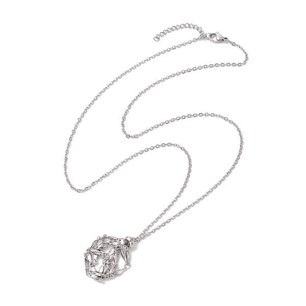 

PandaHall Crystal Stone Cage Pendant Necklaces, with Brass Slider, 304 Stainless Steel Cable Chain Necklaces , Stainless Steel Color, 23.43...