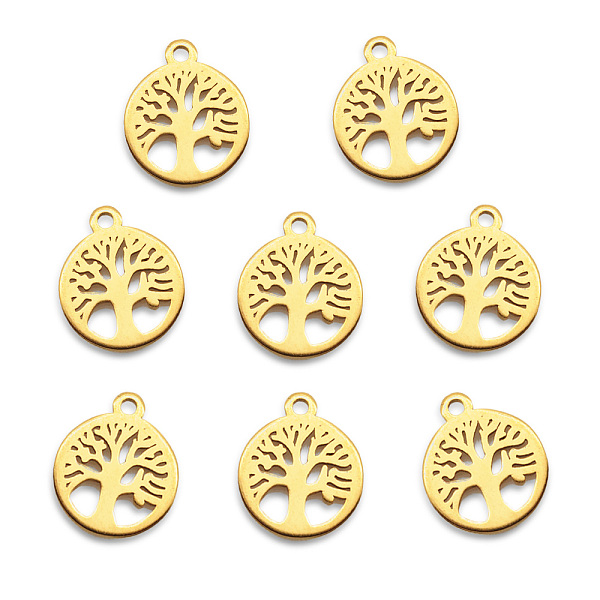 

PandaHall Vacuum Plating 304 Stainless Steel Charms, Laser Cut, Flat Round with Tree, Golden, 12x10x1mm, Hole: 1.2mm 304 Stainless Steel...