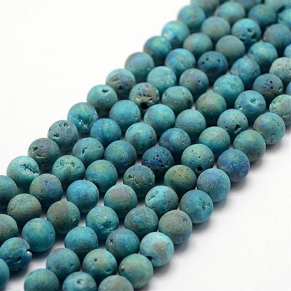

PandaHall Electroplated Natural Quartz Crystal Beads Strands, Druzy Geode Crystal, Round, Dark Turquoise, 8mm, Hole: 1mm, about 50pcs/strand..., Cyan