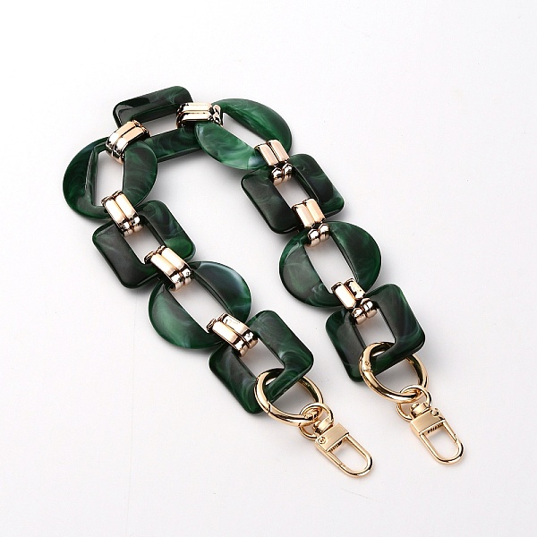PandaHall Oval & Square Acrylic Bag Handle, with Alloy Finding, Bag Replacement Accessories, Dark Green, 42.5cm Acrylic Green