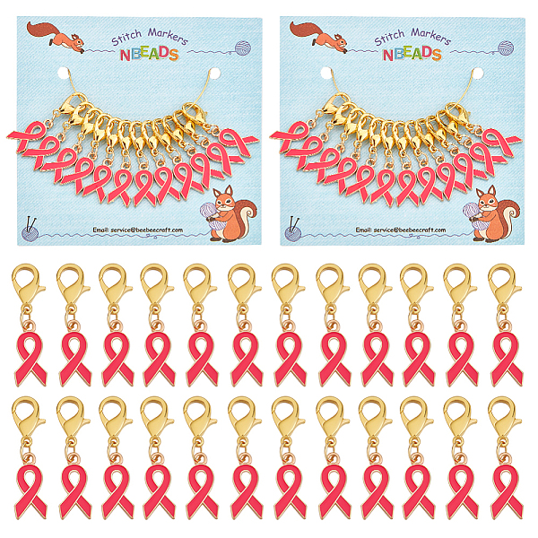 

PandaHall 12Pcs Alloy Enamel Breast Cancer Awareness Ribbon Charm Locking Stitch Markers, Golden Tone Zinc Alloy Lobster Claw Clasp Locking...