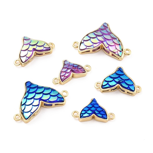 

PandaHall Brass Links Connectors, with Resin Scale, Fishtail, AB Color, Golden, Mixed Color, 19~27.5x11~18x4.5~5mm, Hole: 1.5~1.6mm Brass..., Multicolor