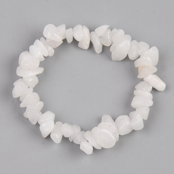 Unisex Chip Natural White Moonstone Beaded Stretch Bracelets