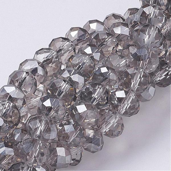 

PandaHall Electroplate Glass Beads Strands, Half Silver Plated, Faceted, Rondelle, Clear, 8x6mm, Hole: 1mm, about 68~70pcs/strand Glass...