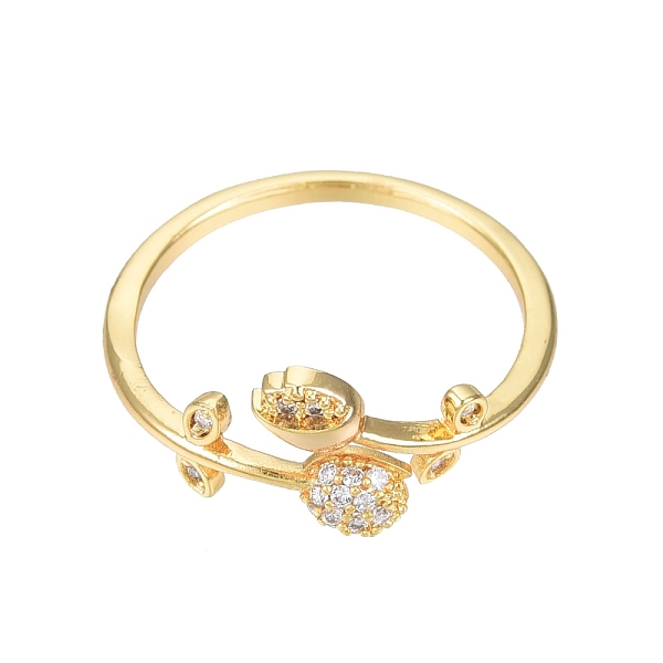 Clear Cubic Zirconia Tulip Flower Open Cuff Ring