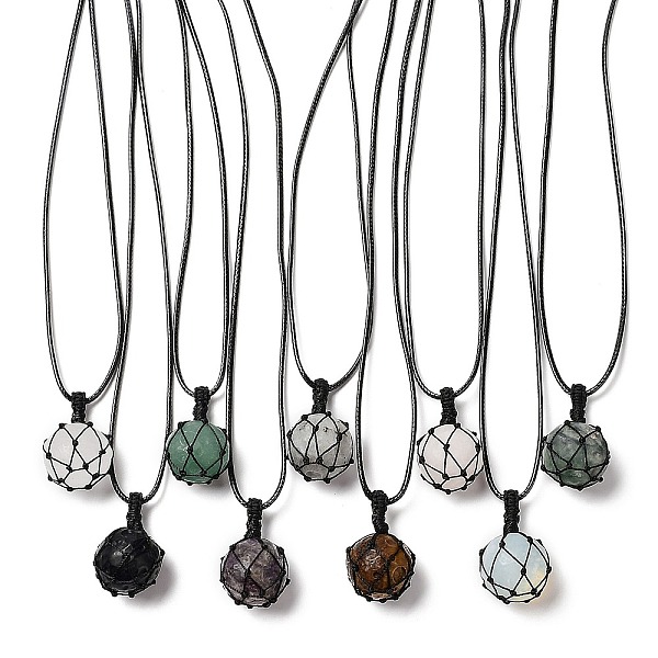 

PandaHall Natural & Synthetic Mixed Stone Round Pendant Necklace, Wax Rope Macrame Pouch Adjustable Necklace, 29.69~30.24 inch(75.4~76.8cm)...
