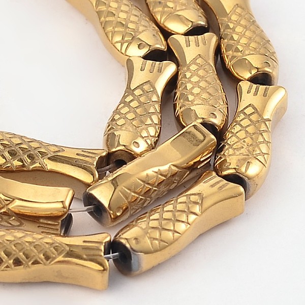 

PandaHall Fish Electroplated Non-magnetic Synthetic Hematite Bead Strands, Golden Plated, 16x6x5mm, Hole: 1mm, about 26pcs/strand, 15.7 inch...