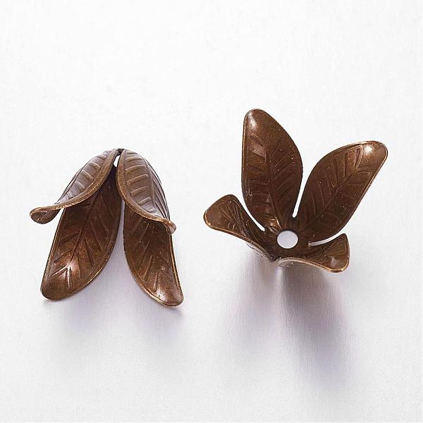 Antike Bronze 4 -petal Messing Blume Perlkappen