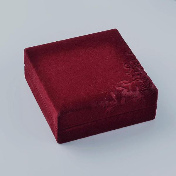 PandaHall Square Velvet Bracelets Boxes, Jewelry Gift Boxes, Flower Pattern, Red, 10.1x10x4.3cm Velvet Square Red