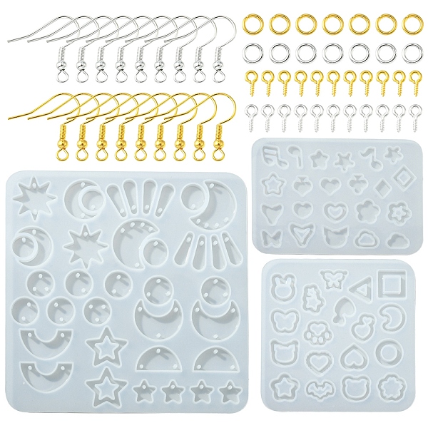 

PandaHall DIY Earring Kits, including Pendant Silicone Molds, Iron Earring Hooks & Screw Eye Pin Peg Bail, Brass Open Jump Rings, Golden &...