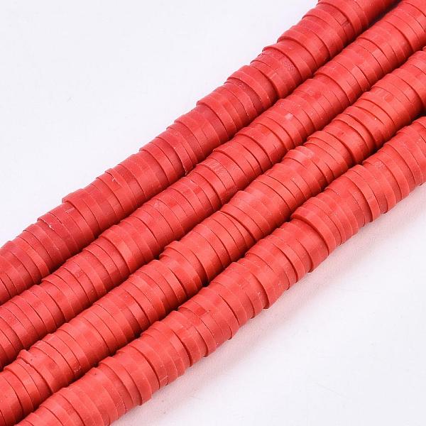 

PandaHall Handmade Polymer Clay Beads, Disc/Flat Round, Heishi Beads, Red, 6x1mm, Hole: 2mm, about 380~400pcs/strand, 17.7 inch Polymer Clay...