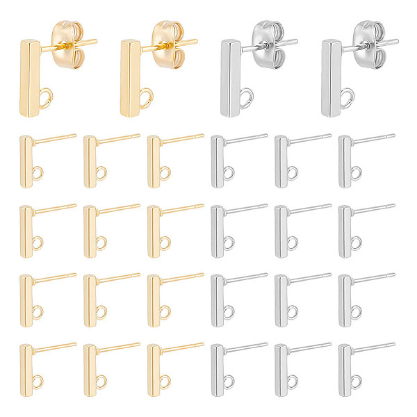 

PandaHall Unicraftale 304 Stainless Steel Stud Earring Findings, with Loop and Ear Nut, Rectangle, Golden & Stainless Steel Color, 10x2x2mm...