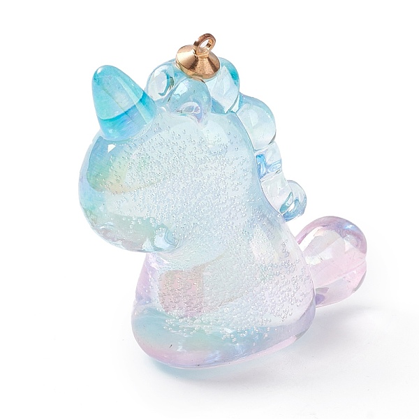 PandaHall Transparent Acrylic Pendants, with Bubble inside and Alloy Findings, Unicorn, Colorful, 46.5x40x20mm, Hole: 2mm Alloy+Acrylic...
