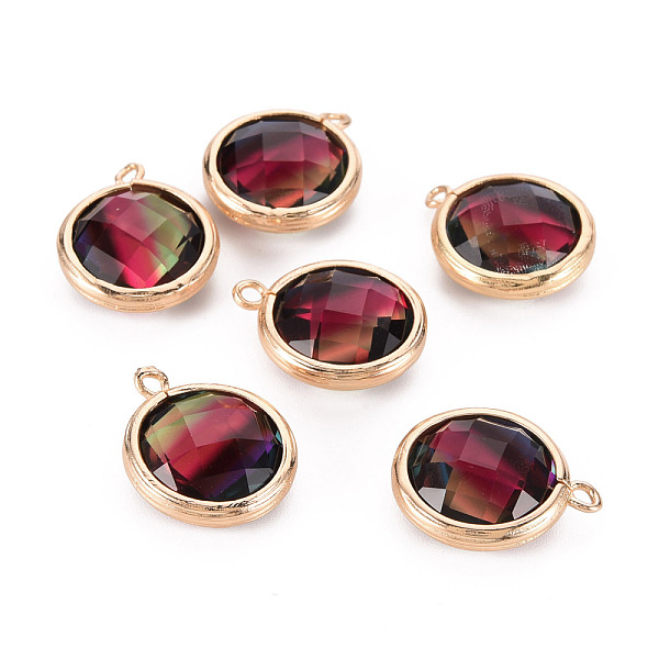 

PandaHall Two Tone Glass Pendants, with Golden Tone Brass Findings, Faceted, Flat Round, Colorful, 19.5x16.5x7mm, Hole: 1.6mm Brass+Glass...