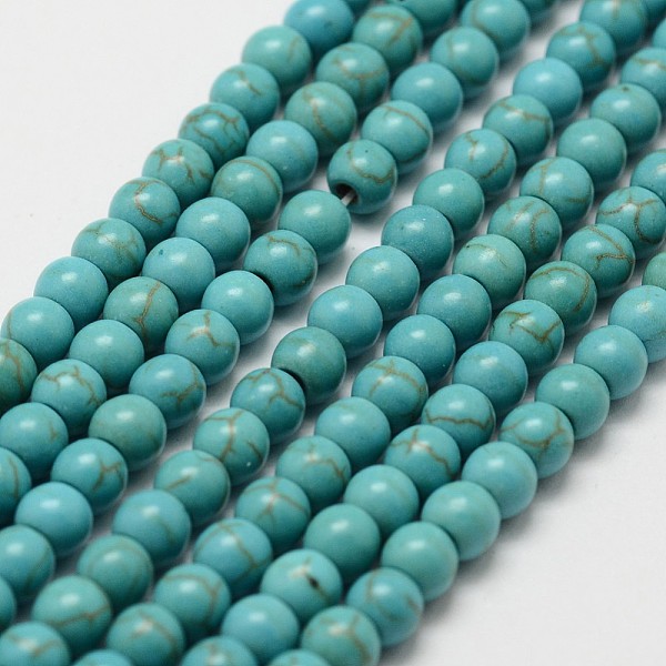 

PandaHall Synthetic Howlite Bead Strand, Dyed, Round, Dark Cyan, 4x3.5mm, Hole: 1mm, about 100~108pcs/strand, 15.9 inch Howlite Round Cyan