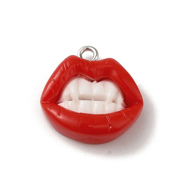 

PandaHall Opaque Resin Pendants, Lip Charms with Platinum Plated Iron Loops, White, 19x18.5x6mm, Hole: 2mm Iron+Resin Lip White