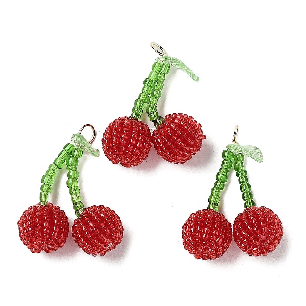 

PandaHall Glass Seed Beaded Pendants, Cherry Charms, with Brass Jump Ring, FireBrick, 33x26.5x13.5mm, Hole: 4.5mm Glass Cherry Red