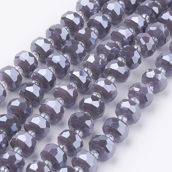 

PandaHall Electroplate Opaque Glass Beads Strands, Pearl Luster Plated, Faceted, Flat Round, Slate Blue, 7.5~8mm, Hole: 1mm, about...