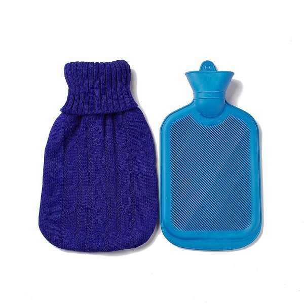 PandaHall Random Color Rubber Hot Water Bag, Hot Water Bottle, with Blue Color Detachable Knitting Cover, Water Injection Style, Giving Your...