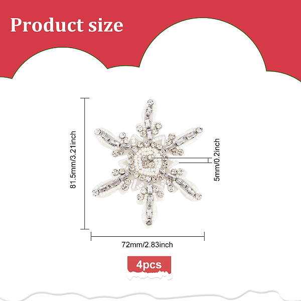 4 Stück Schneeflocken-Glas-Strassapplikationen
