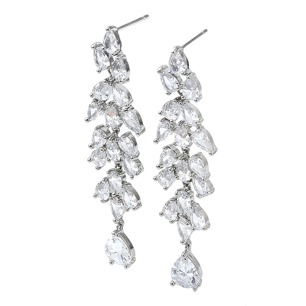 

PandaHall Teardrop Brass Micro Pave Cubic Zirconia Dangle Stud Earrings, Long-Lasting Plated, Platinum, 62.5x16mm Cubic Zirconia Teardrop