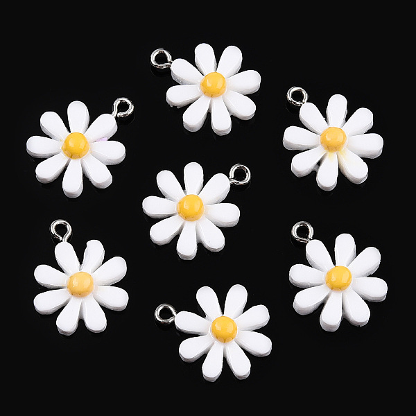 

PandaHall Opaque Resin Pendants, Daisy Flower Charms, White, 21x17x5.5mm, Hole: 2mm Resin Flower White