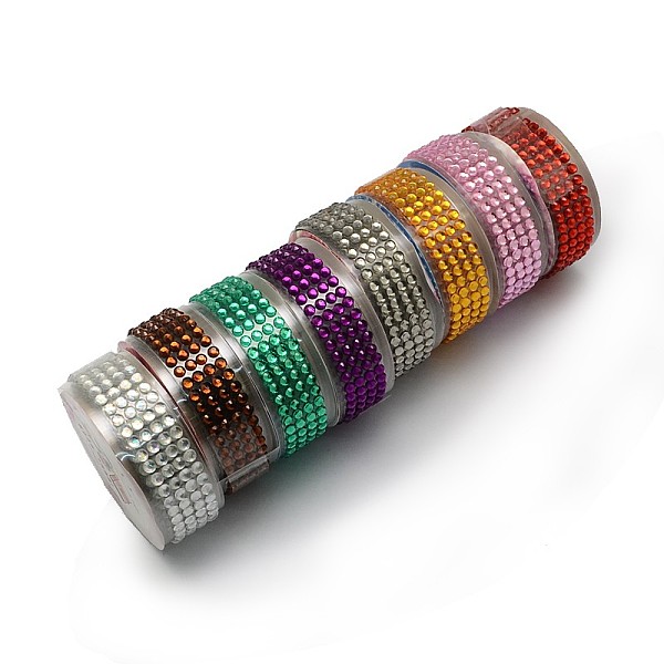 

PandaHall DIY Picture Stickers, with Acrylic Rhinestone and Adhesive Tape on the Other Side, Mixed Color, 18mm, about 50cm/roll, 10rolls/..., Multicolor