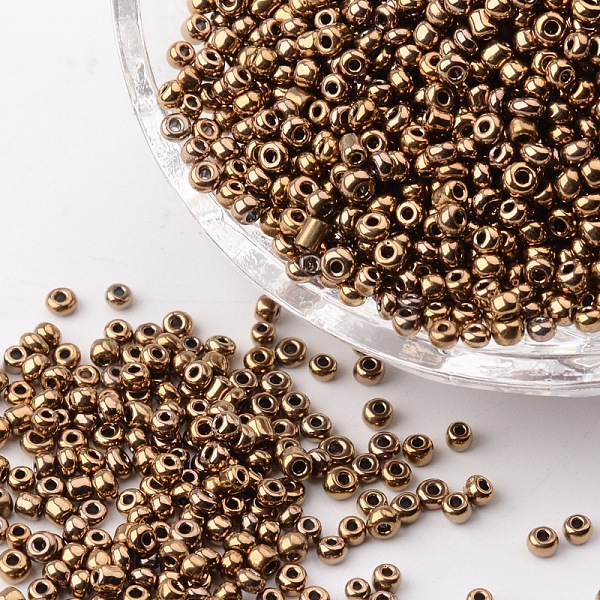 

PandaHall 12/0 Glass Seed Beads, Metallic Colours, Dark Goldenrod, 2mm, about 30000pcs/pound Glass Gold