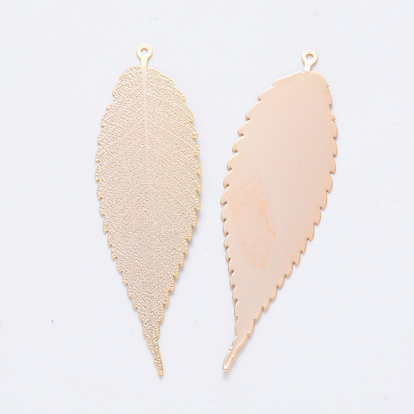 

PandaHall Brass Big Pendants, Nickel Free, Leaf, Real 18K Gold Plated, 57.5x17.5x0.3mm, Hole: 1mm Brass Leaf