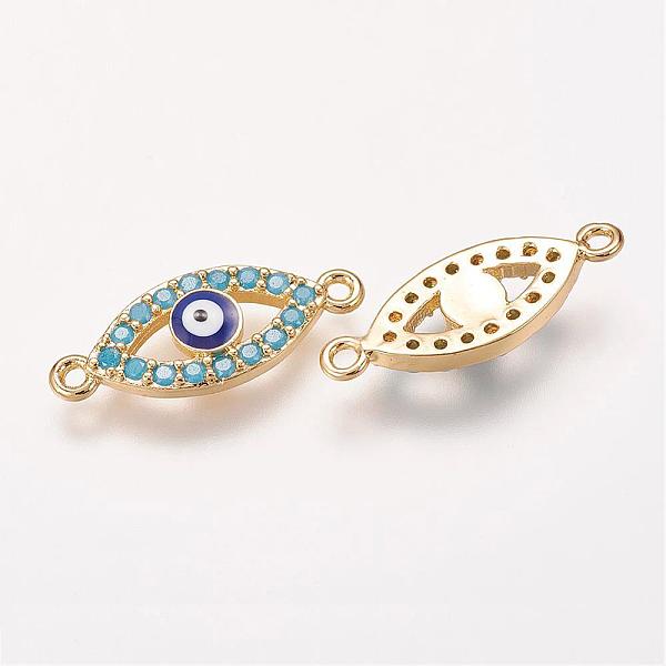

PandaHall Brass Micro Pave Cubic Zirconia Links, Horse Eye, Deep Sky Blue, Golden, 8x19.5x2.5mm, Hole: 1mm Brass+Cubic Zirconia Horse Eye...