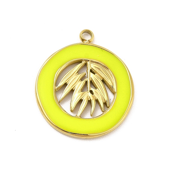 

PandaHall 304 Stainless Steel Enamel Pendants, Golden, Flat Round with Leaf Charm, Green Yellow, 18x16x1mm, Hole: 1.6mm Stainless...