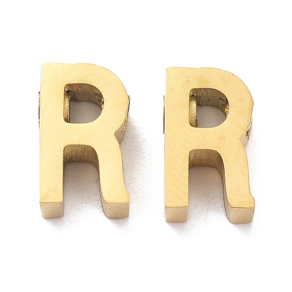 

PandaHall Ion Plating(IP) 304 Stainless Steel Charms, Alphabet, Golden, Letter.R, 8x4.5x3mm, Hole: 1.8mm 304 Stainless Steel Letter R