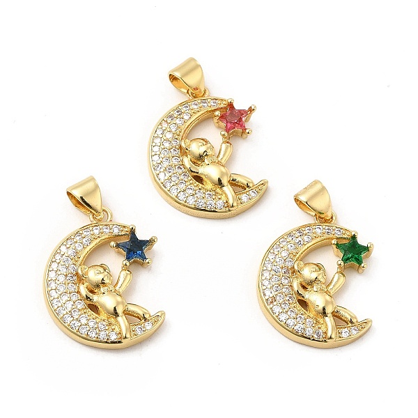 

PandaHall Brass Micro Pave Cubic Zirconia Pendants, Moon with Bear & Star Charm, Golden, Mixed Color, 20.5x16x4mm, Hole: 5x3.5mm Brass+Cubic..., Multicolor
