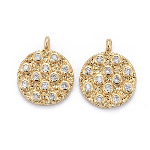 

PandaHall Brass Micro Pave Cubic Zirconia Pendants, Flat Round, Golden, Clear, 15x12x2mm, Hole: 1.5mm Brass+Cubic Zirconia Oval Clear