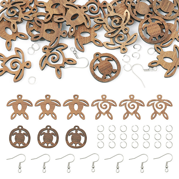 

PandaHall DIY Turtle Earring Making Kit, Including Wood Pendants, 304 Stainless Steel Jump Rings & Earring Hooks, Sienna, 72Pcs/box Wood..., Brown