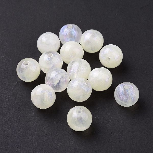 

PandaHall Opaque Acrylic Beads, Glitter Beads, Round, Beige, 10.5~11mm, Hole: 2mm, about 510pcs/500g Acrylic Round Yellow