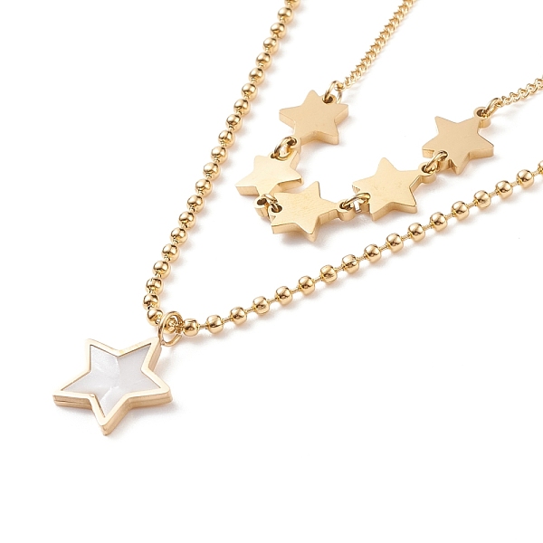 

PandaHall Double Chains Multi Layered Necklaces with Resin Shell Star Charms, Ion Plating(IP) 304 Stainless Steel Jewelry for Women, Golden...